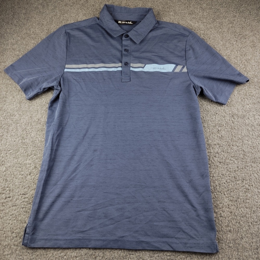 Travis Mathew Golf Pima Cotton Polo Shirt Mens Medium Blue Striped SS EUC